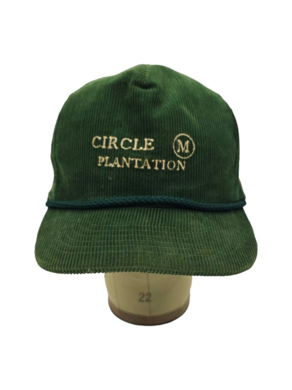 YoungAn Green Corduroy Rope Hat Snapback Circle M Plantation Cap Vtg 80s Trucker - Picture 13 of 13